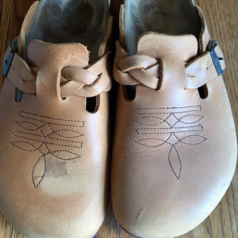 Birkenstock western style clog w braided strap.